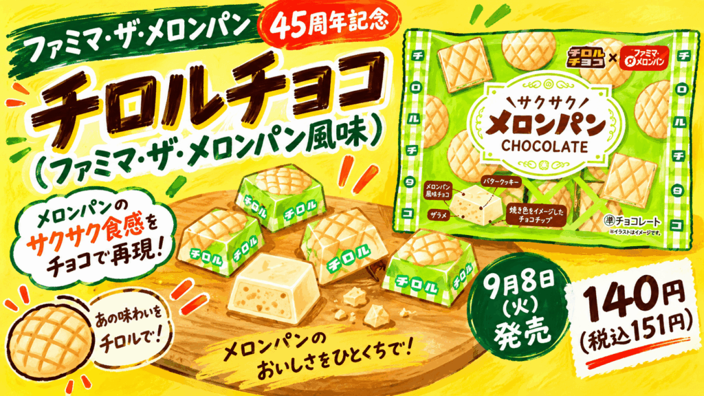 チロルチョコ(ファミマ・ザ・メロンパン風味)の手書き風イラスト