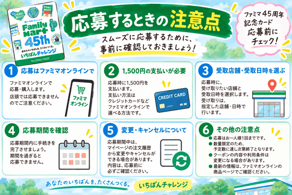 ファミマ45周年記念カードの応募時に確認したい支払い方法、受取店舗、受取日時、応募期間などの注意点
