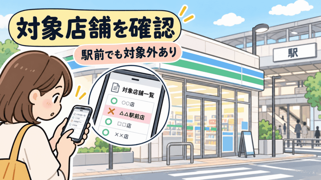ファミマ鉄道パズルキーホルダーの対象店舗を公式一覧で確認するイラスト